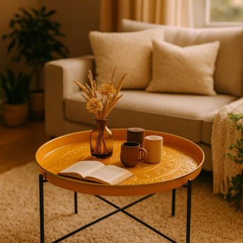 Tablett Vitoria Ø 46 cm – Klappbarer Tabletttisch in Gelb im marokkanischen Stil